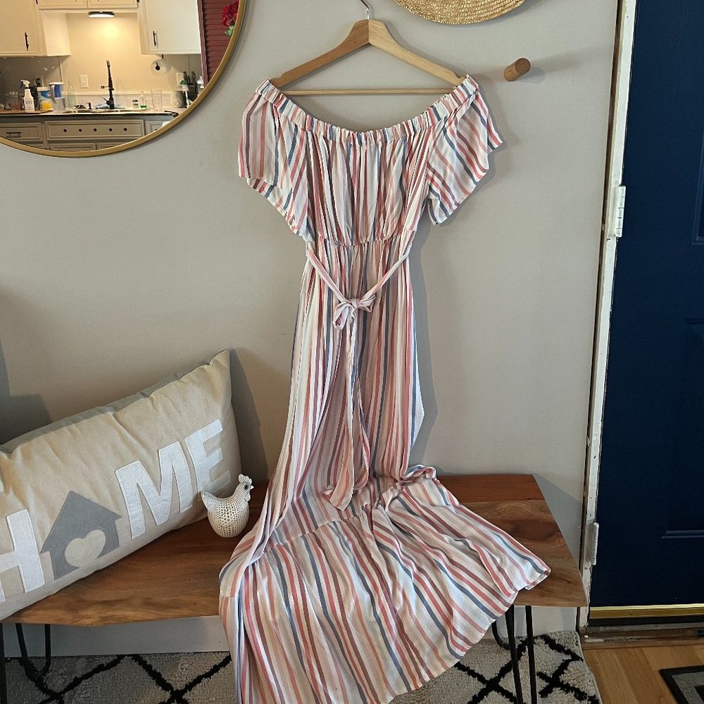 Off the Shoulder Striped Maxi Dress